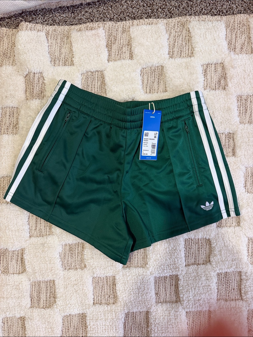 adidas Forest Green 3-Stripe Athletic Shorts with White Accents